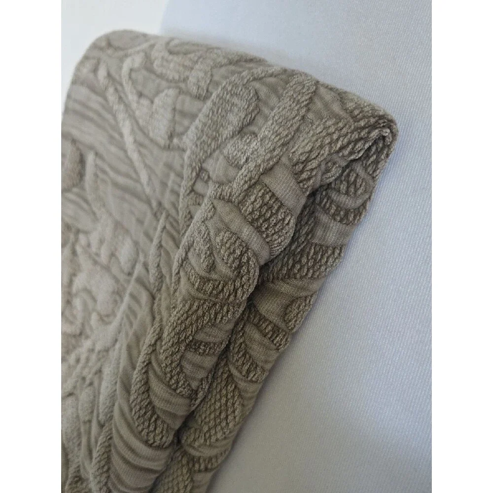Pottery Barn Taupe 3D Texture Tassels Accent Pillow Cover 21x22 Linen Blend